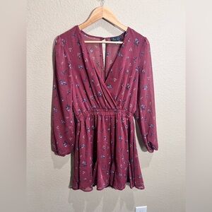 Trixxi Long Sleeve Mauve Floral Mini Dress